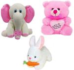 MPR ENTERPRISES White Elephant, Pink Someone Special & White Carrot Rabbit Soft Toy For Kids, Children & Girls Playing Teddy Bear size 30 cm long - 30 cm (Multicolor)