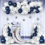 Krido Blue Birthday Decoration Items-43 Pcs Combo Blue & White Balloons For Decoration|