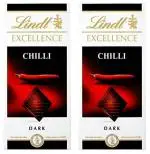 Lindt Excellence Chilli Intense Chocolate 100 GMS (Pack of 2), Free Silver Plated Coin and ChocoKick Eco Friendly Pen