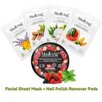 MasKing Bamboo Facial Sheet Mask For Lavender, Saffron, Algae & Watermelon Ideal For Women & Men (Combo Pack of 4) | Diva Berries Nail Polish Remover 30 Round Pads (Pack of 1)
