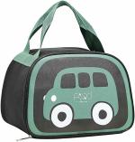 House of Quirk Insulated Reusable Lunch Bag Tote Bag for Three-Layer Thick Fabric Women Lunch Bag (Small Bus Green)