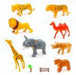 KiddyBuddy - Baby's Little World Jumbo Size 8 Pack Safari Animals Figures Toys, Realistic Wild Zoo Animals Figurines ,Jungle Animals Playset with Lion,Tiger,Elephant, Gift Set for Kids Toddlers Boys Girls
