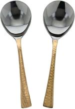 VAKRATUNDA KITCHENWARES Set of 2 Serving Spoon with Hammer Copper Handle, Spoons for Dinnerware Serve ware, Non-Slip Heat Resistant Copper Cooking Tools for Modern Kitchen, Serving Spoons for Home