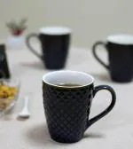 LA TABLEWARE Set of 2 Large Coffee Mugs With Embossed Chekered Pattern, 320 ml, Brown (Set of 4)