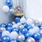Zyozique Blue Silver White Metallic Balloons Latex Balloons 10 Inch Helium Balloons with Ribbon for Birthday Graduation Baby Shower Wedding Anniversary Party Decorations, (Pack of 22)