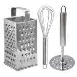 JISUN Stainless Steel Grater & Egg Whisk & Potato Masher for Kitchen Tool Set