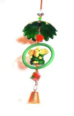 PALPAL Paper Mache Decorative Car Rear View Green Ganesha Jhumer Mirror Decor Outdoor Garden Patio Balcony Yard Home Window Decoration Wind Chemes Wall Hanging (24X7X7Cm)