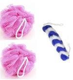 Lonekart 1 Bath Belt and 2 Round Loofah for Bathing (pink,blue)