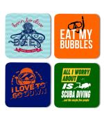 Whats Your Kick Eat My Bubbles Printed Set of 4 Coasters With Beautiful Metal Stand