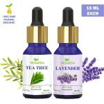 Homeda Tea Tree and Lavender Essential Oil (15 ML each) for Hair Growth, Diffuser, Sleep, Skin Acne, Face, Body, Massage, Bath, 100% Pure Natural Aroma Essence Oil