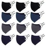 Bildos 4 layer cotton cloth face mask with adjustable straps (Dark color, pack of 12)