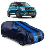 SHIVRAT Presents All Weather Water & Heat Resistant Car Body Cover Compatible With Maruti Suzuki Ignis Variants_Royal Blue Stripes With Mirror