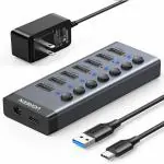 UGREEN 90307 7 Port USB 3.0 Powered Hub With 4 Fast Charge Slots, 12V/2A Power Adapter(Gray/Black)
