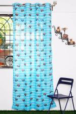 Parda Online Tractor Cartoon, Blue Linen Floral Eyelet Space Window Curtain 9ft, (Pack of 1)