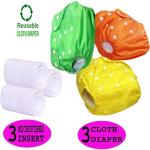 Swito Mart Newborn Baby Reusable Cloth Diapers, Washable Babies Diaper Nappies with Microfiber Insert- (0-24 Month, Inserts Included) - Pack of (3 Cloth Diapers+3 Inserts) 6 Pcs ()