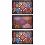 ANGIRA HANDICRAFTS Handmade Wooden Tray with Handprinted Designs Serving Trays Set of 3 Tray
