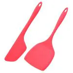 Ramkuwar Silicone Spatula Flipper Spatulas Turner Set Heat Resistant Non Stick Cookware for Baking, Cooking (Red) - Set Of 2