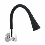 SPAZIO Vignette Flexo SmartBuy Flexible Sink Faucet - Flxo Play (with 360 Degree Flexible Silicon Hose & Dual Flow Pattern) Hot/Cold Water Tap with Wall Flange - Black, Chrome
