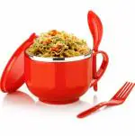 FAMOUS Stainless Steel Noodle & Soup Bowl with Handle & Spoon Pack Of 1 Color Red