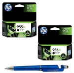 HP 955XL High Yield Black Original Ink Cartridge (Pack of 2) With ITGLOBAL 3in1 Multi-Function Pen