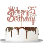 Festiko Rose Gold Glitter Happy 25th Birthday Cake Topper For Cheers To 25 Years, Girl BoyS Birthday 25th Anniversary Party Decorations Supplies High Grade Color