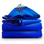 TUFFPAULIN 21FT X 12FT 120 GSM Blue Tarpaulin Tirpal Tadpatri Tharpai Thadika, Extra Strong, Reinforced Eyelets, UV Resistant, 100Percentage Waterproof Virgin, 6 Layer MLCL 3D Rib Technology,1 No.
