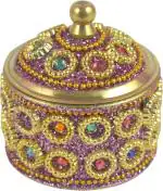 Real Craft Gold Kumkum Gifting Pooja Thali Mandir Home Decorative Showpiece Brass Sindoor Box (7 cm)
