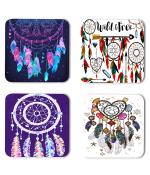 Whats Your Kick Dream Catcher Beautiful Design With Wild And Free Quotes Printed Set of 4 Coaster With Metal Stand