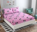 HIDECOR Beautiful 240 TC 100 % Microfiber Elegant Micky Design One Double Bed Sheet with 2 Pillow Covers (Bedsheet Size 90x90 Inch)( Pillow Cover Size 18x28 Inch) (Pink)
