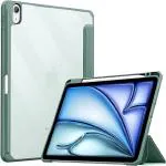 ProElite Case Cover for Apple iPad Air 13 inch 2024 M2 Cover, Transparent Smart Flip Cover for iPad Air 13 inch M2 2024 with Pencil Holder, Dark Green