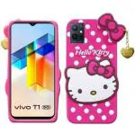 UNILORD Vivo T1 5G Pink Rubber Holster 3D Cute Hello Kitty Back Case Cover
