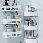 MADHAV ABS Plastic Kitchen Bathroom Wall Holder Storage Rack, Corner Shelf (White Colour only) -Combo of 6 Pieces Plastic Wall Shelf (3 Bathroom Shelves + 3 Corner Triangle Shelves