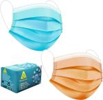 A1 Blue, Orange Non Woven 3 Ply Antiviral And Pollution Face Mask With Nose Cap Combo, Free Size (Pack Of 100)