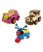 CrackaDeal Unbreakable Friction Powered Toy Set of Car, Train & Scooter For Kids, Multicolor (Pack of 3)