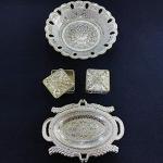 MADHULI Decorative Silver Heart Shape Plastic Multipurpose Serving Tray with Mukhwas Box 35 x 17.5 x 2.5 cm (Pack of 3)