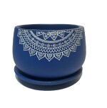 Nesfur Rangoli Design Blue Colour Clay Pot with Saucer |Size H 4 inch |Single Set| Plants Not Included Pack of 2