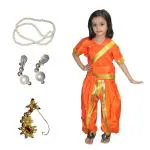 KAKU FANCY DRESSES Marathi Girl Lavni Folk Dance Costume with Jewellery for Kids - Orange, 3-4 Years,Silk/Polyester material