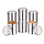 Ebun Heavy Gauge Stainless Steel Top See Through Containers 1 Kgs Capacity (Pack of 6)