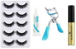 Lenon Beauty 5 Pair False Eyelash, 1 Eyelash Curler, 1 Eyelash Glue & 1 Glitter Eyeliner Gold (8 Items in the set)