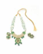 Bella Store Women Dark Green Meenakari Kundan Necklace Set