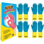 BEAR GRIPS Supreme Reusable Latex Rubber Gloves (Large, Yellow & Blue) -4 Pairs