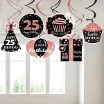 Zyozique 25th Birthday Decorations Cheers to 25 Years 25th Birthday Banner with Swirls and Balloon for Men Women Rose Gold Backdrop Wedding Anniversary Party Supplies Decorations