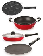 Nirlon 4 pcs of Red and Black Non-stick Aluminium Kitchenware Combo Set, Standard