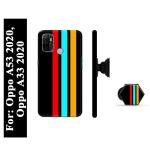 Mobi Elite Three Strip Printed Hard Back Cover Case with Mobile Holder, Pop holder, Pop socket for Oppo A53 2020, Oppo A33 2020