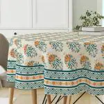 Astitva Premium Cotton 60 Inch Circular Table Cloth | Blue Block Print Round 4 Seater Table Cover with Designed Border | (60In Dia), 1Pc