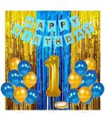 GROOVY DUDZ 1st Happy Birthday Decoration Kit for Birthday Boys- Set Of 36Pcs with Foil Curtain