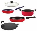 Nirlon 5 pcs of Red Non-stick Aluminium Kitchen Cookware Set