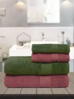 Trident Cotton 460 GSM 2 Bath and 2 Hand Towel Set (Pack of 4, Colour: Olive & Canyon Red)