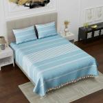 Varde 210 TC Double Bedsheet with Pillow Cover 2 | Handloom Cotton Bedsheets for Double Bed | All Season Comfort | Handmade Bedsheet 90X100 Inches (Blue)