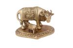 Arihant Craft Kamdhenu Cow N Calf Idol Handcrafted Showpiece - 6.9 cm (Brass, Gold)